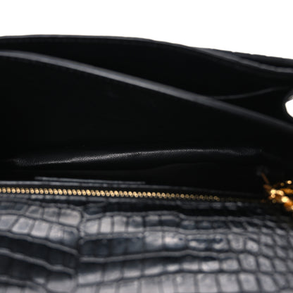 Saint Laurent Calfskin Crocodile Embossed Monogram Cassandra Clasp Bag Black 5 of 11