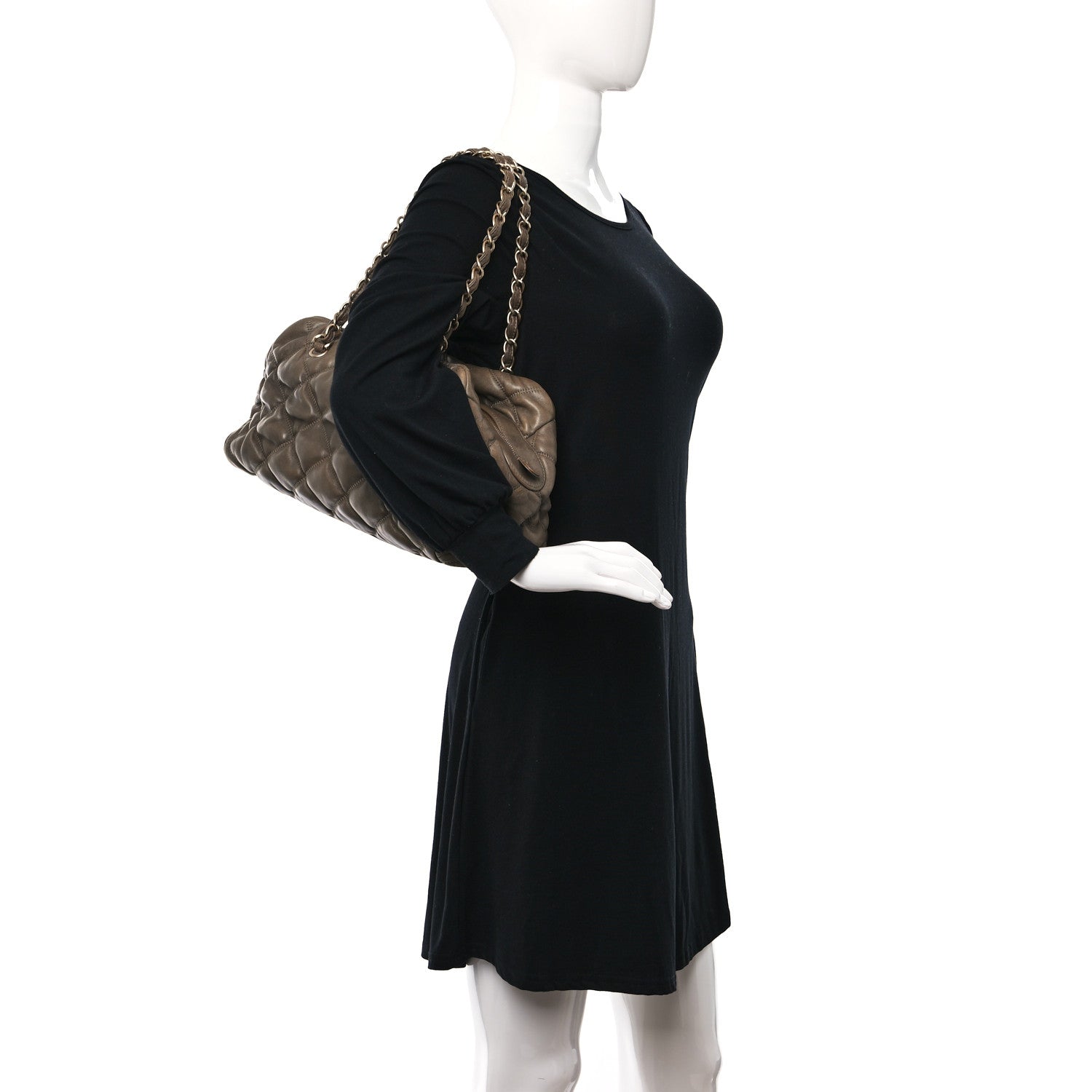 Chanel Calfskin Bubble Quilt Bowler Brown 2 of 12