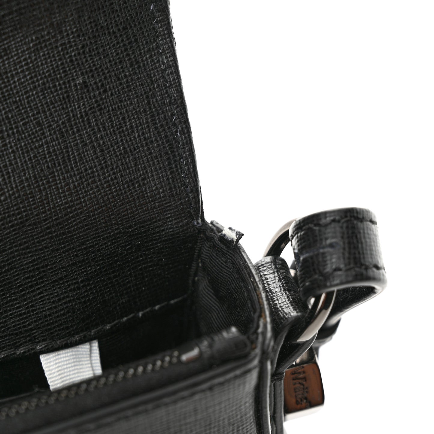Saffiano Striped Mini Diag Binder Clip Bag Black White Indus