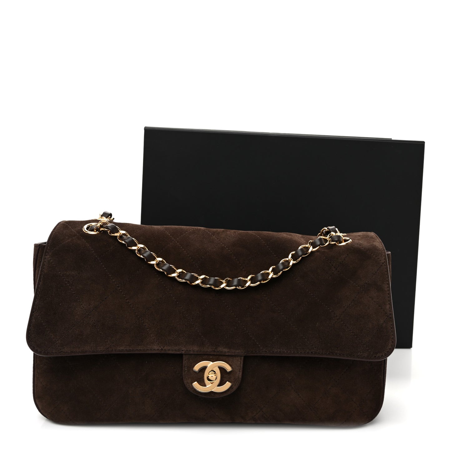 Suede Calfskin Small Souplissimo Maxi Flap Dark Brown