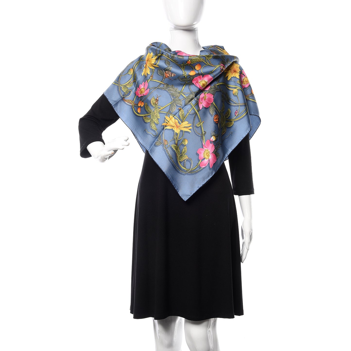Silk Twill Flowerwebby Square Scarf Sky Blue