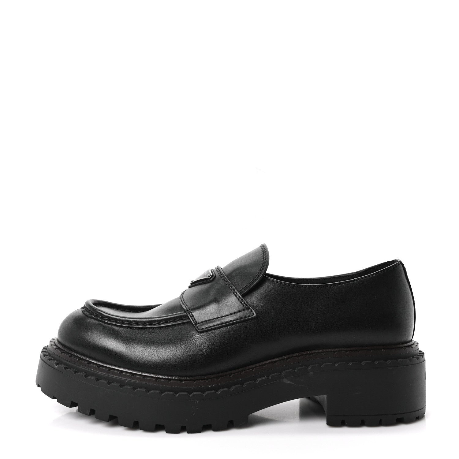 Prada Spazzolato Metal Triangle Logo Mens 35mm Loafers 9.5 Black 1 of 10