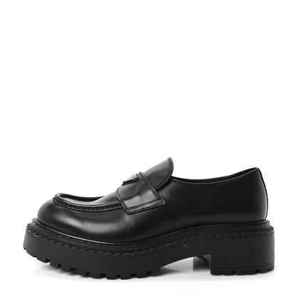Prada Spazzolato Metal Triangle Logo Mens 35mm Loafers 9.5 Black 1 of 10