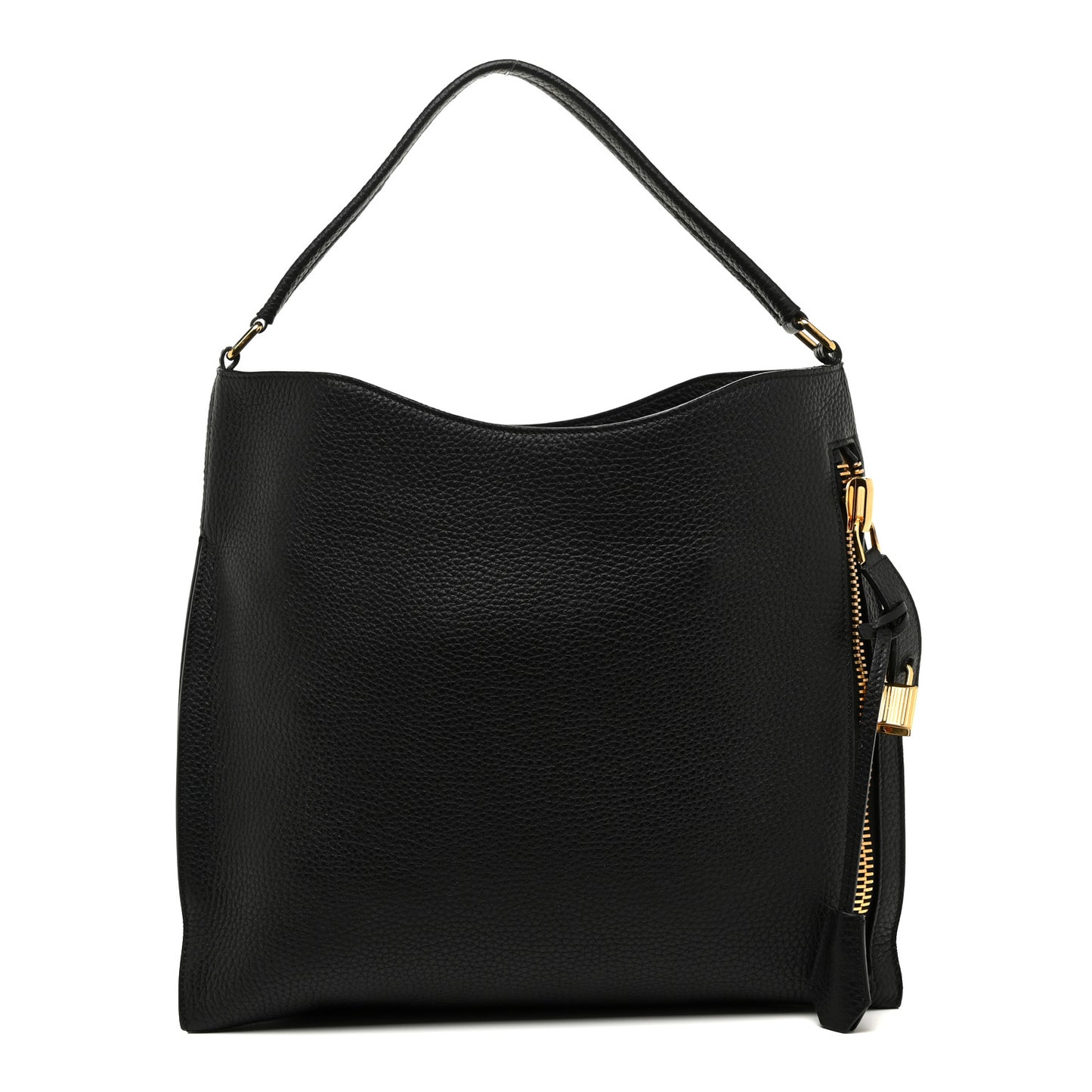 Pebbled Calfskin Small Alix Padlock Zip Hobo Bag Black