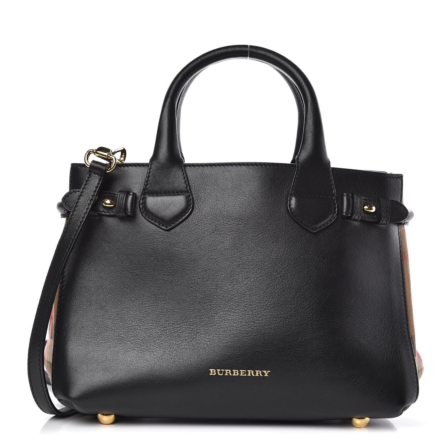 Burberry Grainy Calfskin House Check Small Banner Tote Black 1 of 11
