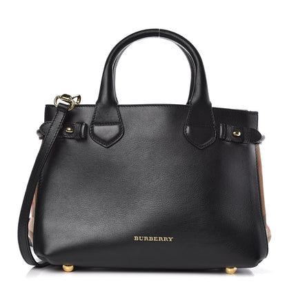 Burberry Grainy Calfskin House Check Small Banner Tote Black 1 of 11