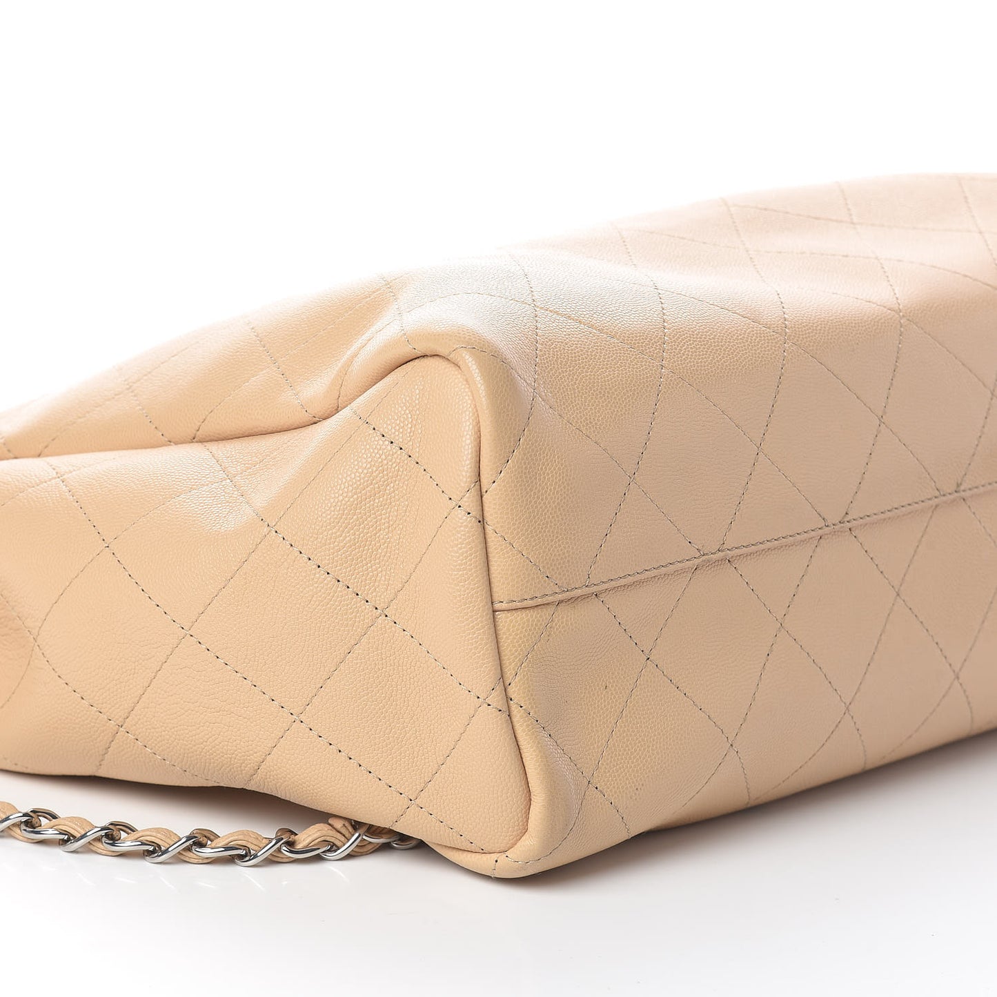 Caviar Stitched Large Shopping Tote Beige