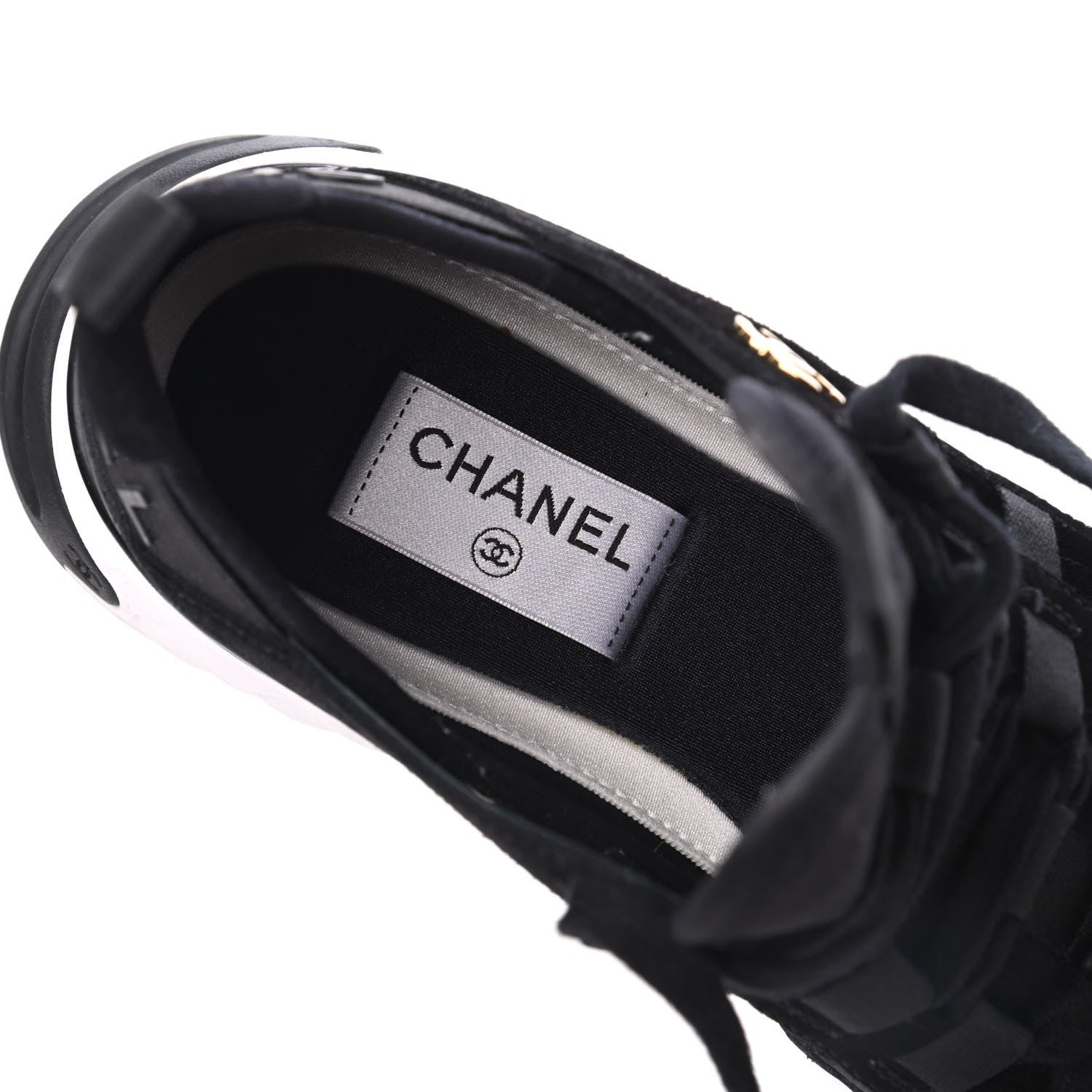 Chanel Fabric Calfskin Suede CC Sneakers 39.5 Black 18 of 20