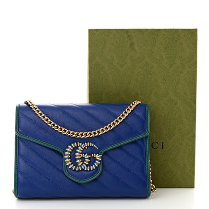Gucci Azalea Calfskin Enamel Matelasse Diagonal Torchon GG Marmont Chain Wallet Imperial Blue Pavone 11 of 11