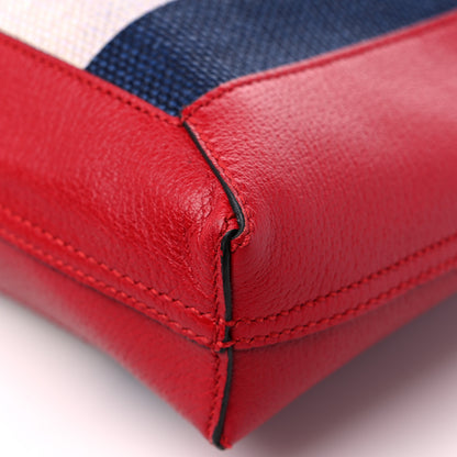 Gucci Canvas Calfskin Sylvie Stripe Logo Mens Tote Red White Blue 9 of 11