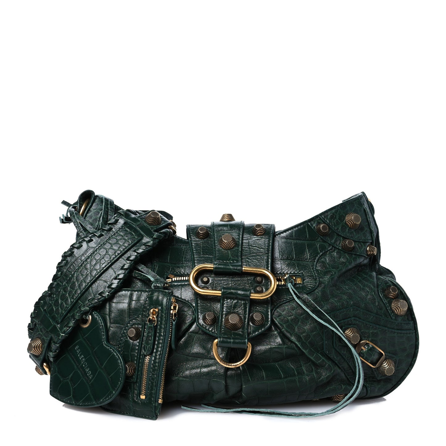 Extra Supple Calfskin Monochrome Crocodile Embossed Medium Le Cagole Shoulder Bag Forest Green