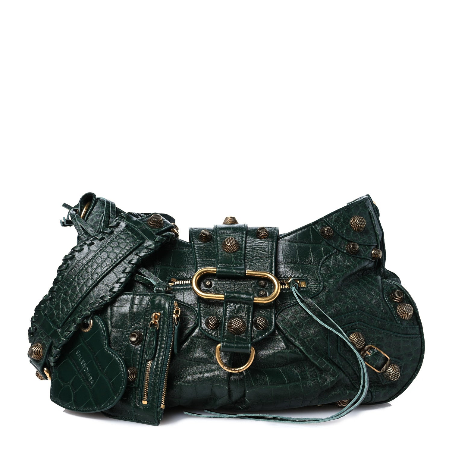 Balenciaga Extra Supple Calfskin Monochrome Crocodile Embossed Medium Le Cagole Shoulder Bag Forest Green 1 of 13