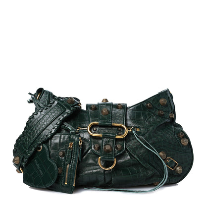 Balenciaga Extra Supple Calfskin Monochrome Crocodile Embossed Medium Le Cagole Shoulder Bag Forest Green 1 of 13