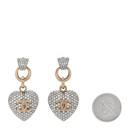 Chanel Crystal Heart CC Drop Earrings Silver Gold 2 of 5