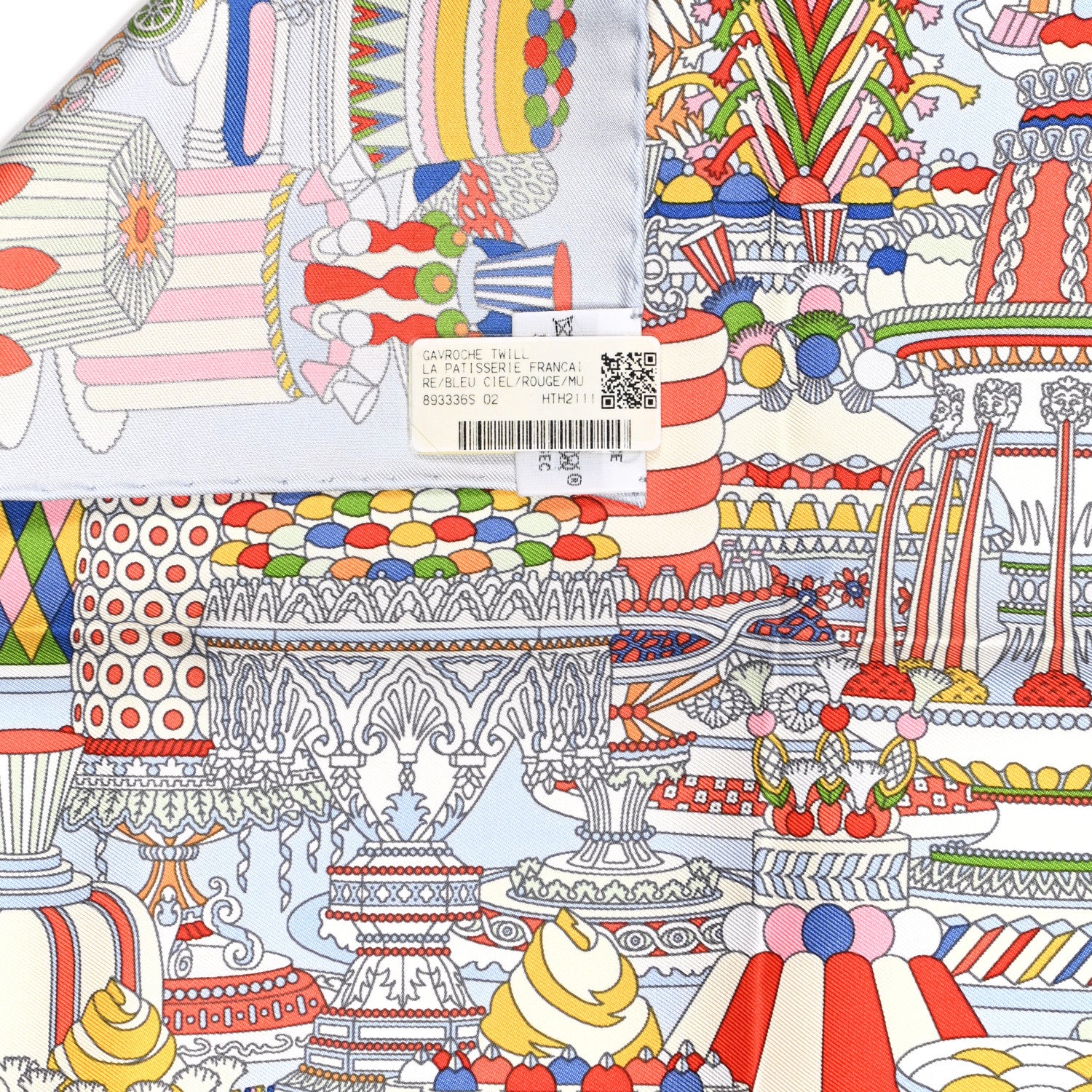Hermes Silk La Patisserie Francaise Scarf 90 Bleu Ciel Rouge Multicolor 3 of 5