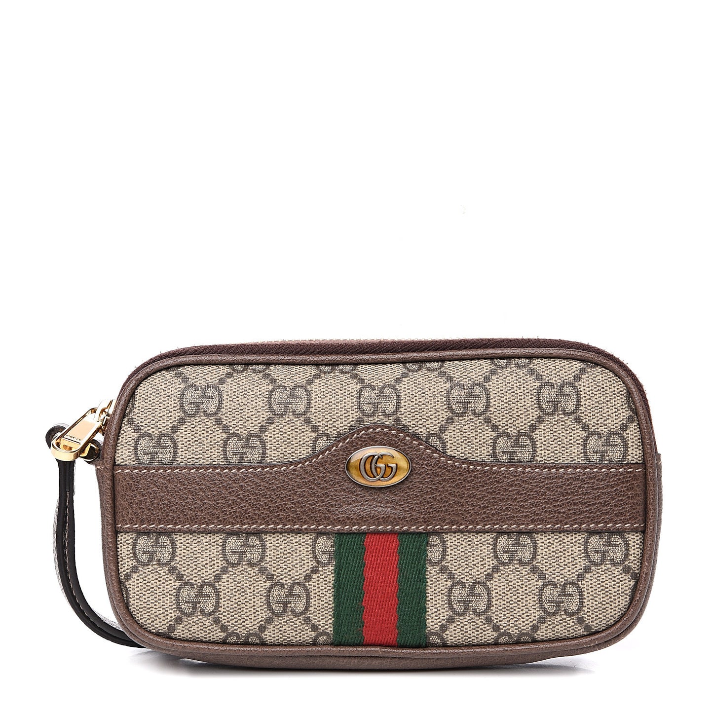 GG Supreme Monogram Ophidia Phone Case Wristlet Brown