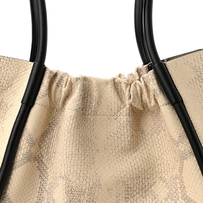 Proenza Schouler Calfskin Snakeskin Embossed Large Ruched Tote Beige Black 9 of 11