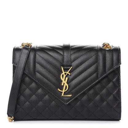 Saint Laurent Grain De Poudre Textured Mixed Matelasse Triquilt Medium Monogram Satchel Black 1 of 9