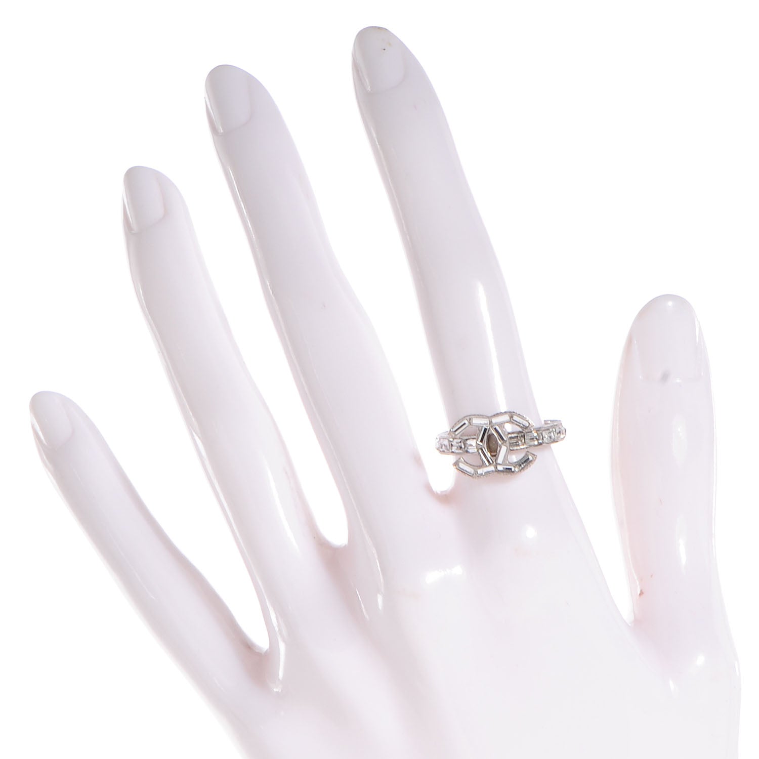 Chanel Crystal CC Logo Ring Silver 6 2 of 7