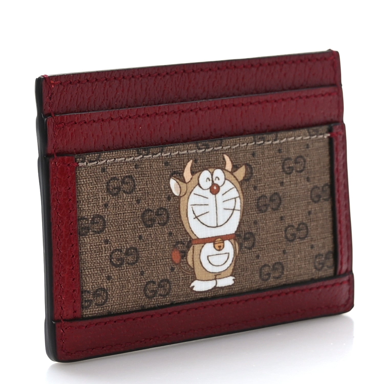 Gucci X DORAEMON Mini Vintage GG Supreme Monogram Card Holder Beige Cherry Red 7 of 16