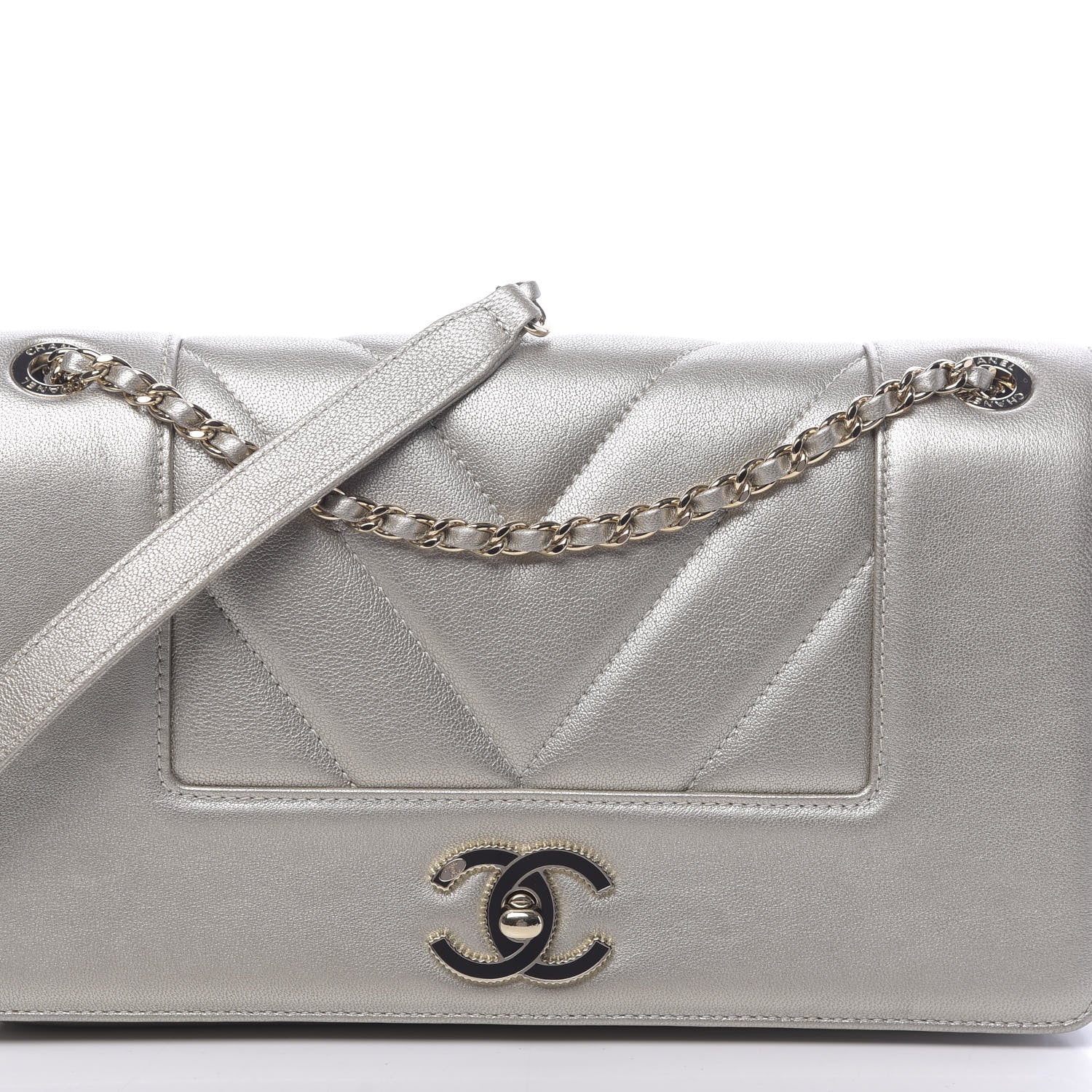 Chanel Metallic Sheepskin Chevron Quilted Medium Vintage Mademoiselle Flap Light Gold 12 of 12
