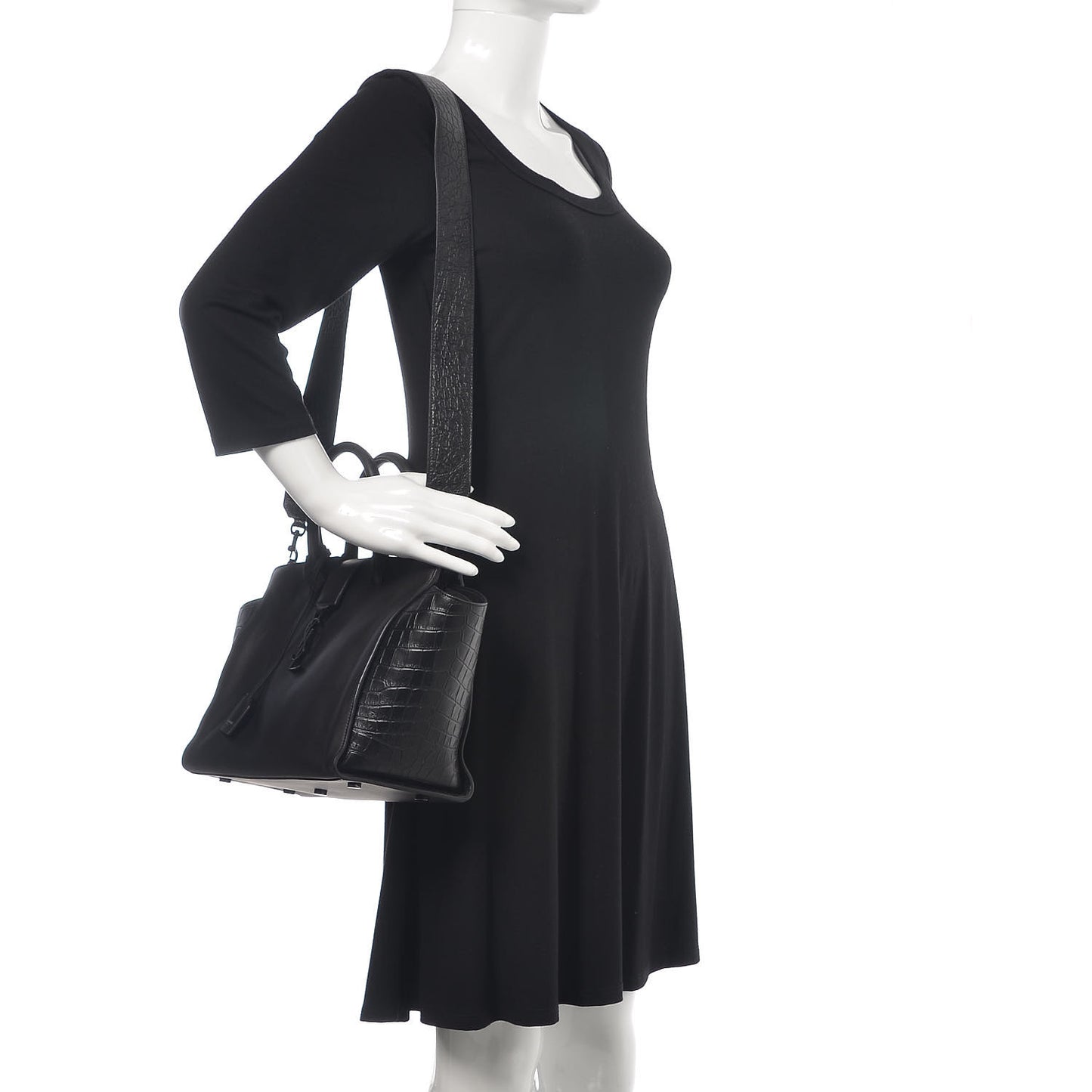 Smooth Calfskin Crocodile Embossed Small Monogram Downtown Cabas Black
