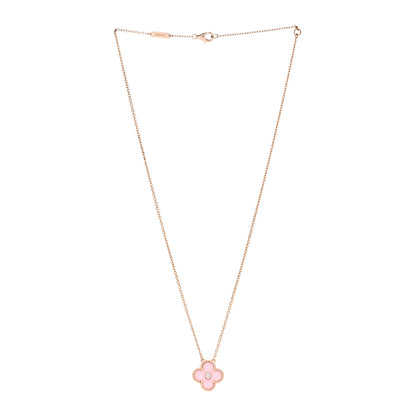 Van Cleef & Arpels 18K Rose Gold Diamond Pink Porcelain Vintage Alhambra Pendant Necklace 3 of 7