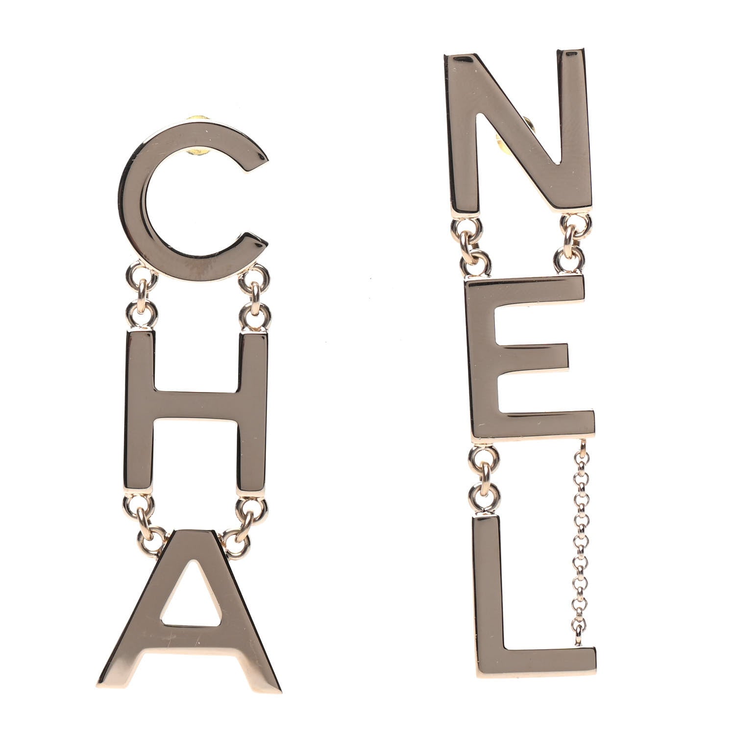 Chanel Metal Cha-Nel Logo Drop Earrings Gold 1 of 4