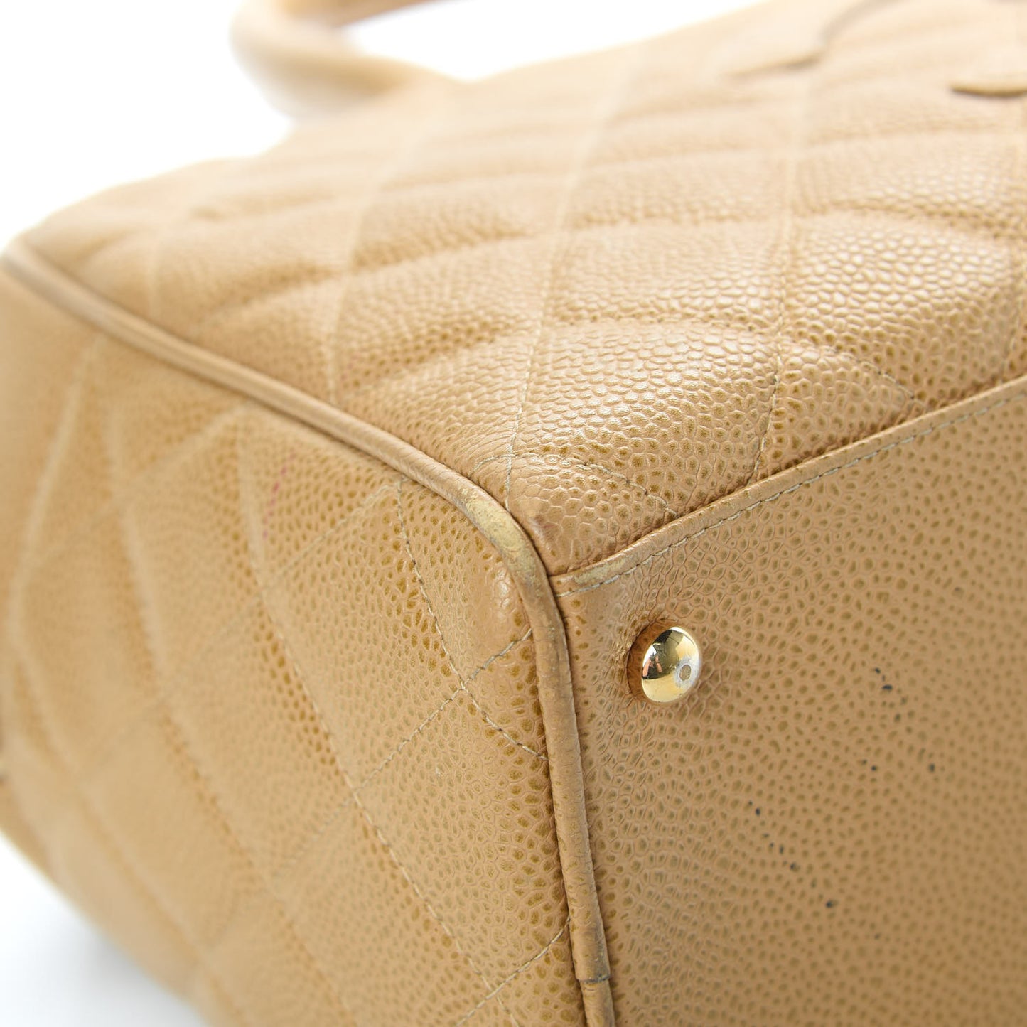 Caviar Quilted Large Bowler Bag Beige