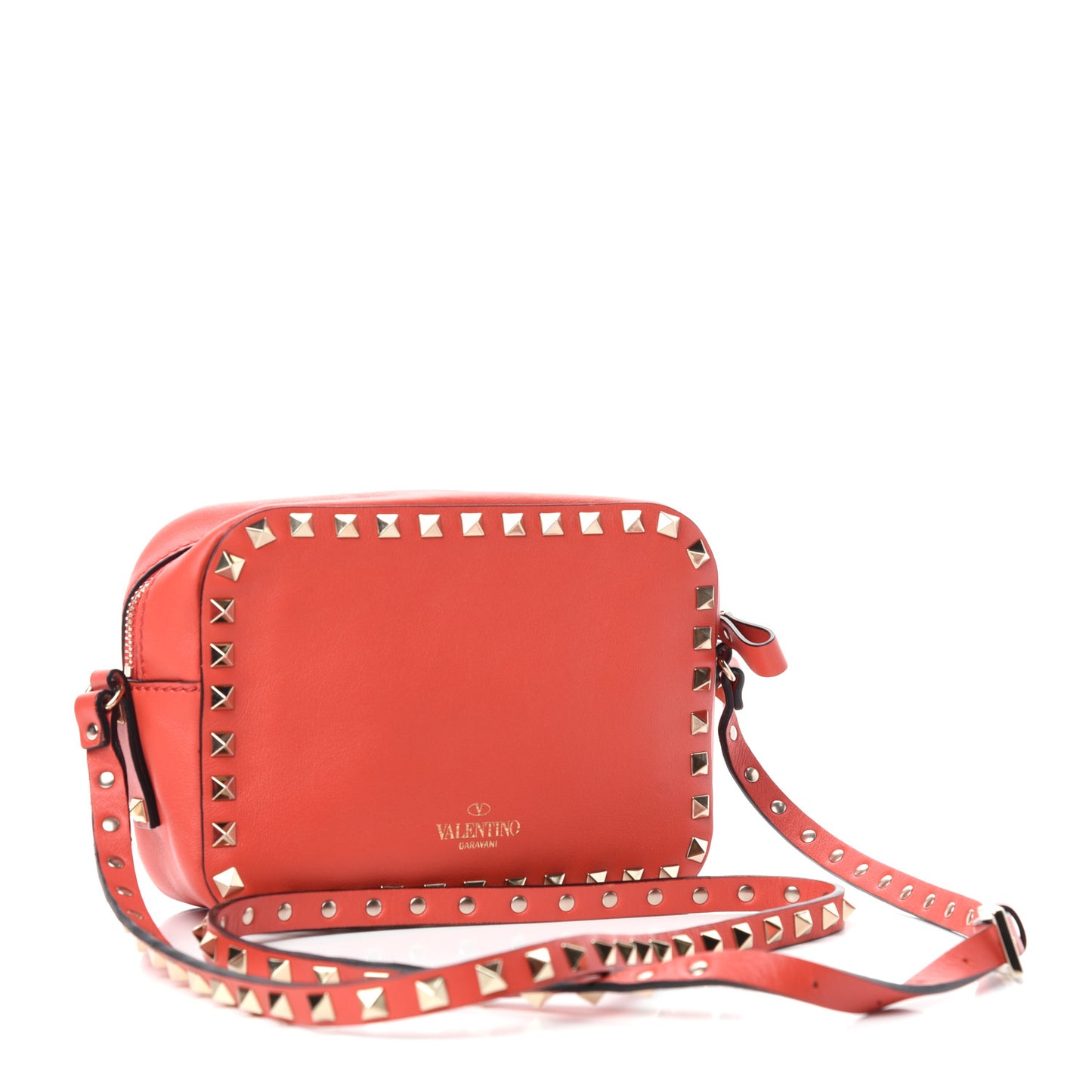 Calfskin Rockstud Camera Crossbody Bag Deep Orange