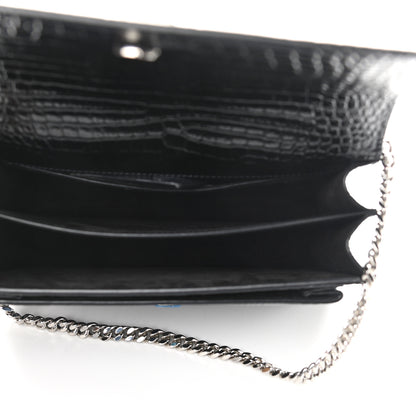 Saint Laurent Calfskin Crocodile Embossed Medium Monogram Sunset Black 5 of 9