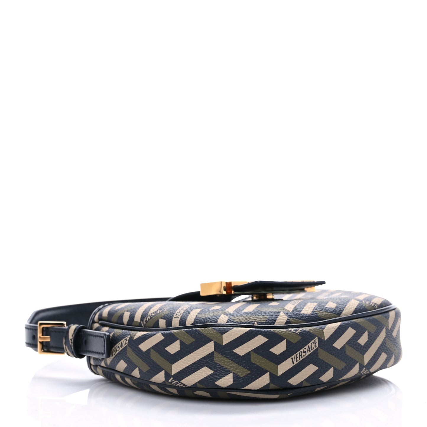Coated Canvas Calfskin Mini La Greca Signature Shoulder Bag Black Khaki