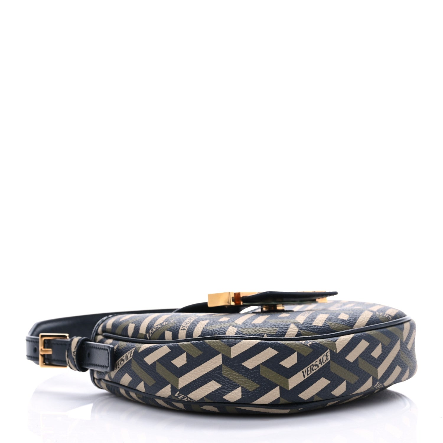 Versace Coated Canvas Calfskin Mini La Greca Signature Shoulder Bag Black Khaki 3 of 6