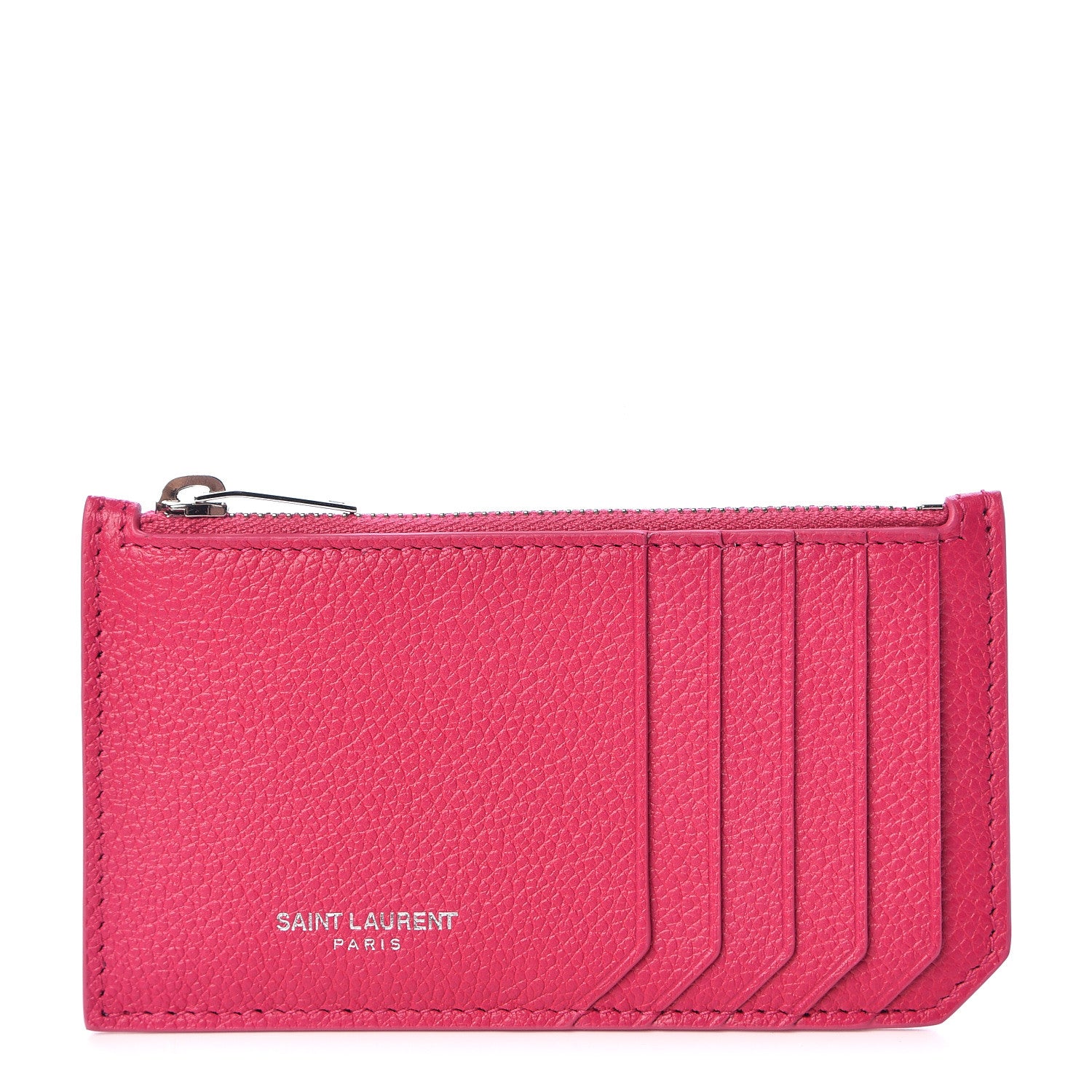 Saint Laurent Grained Calfskin 5 Fragments Zip Pouch Card Holder Bubblegum 1 of 8