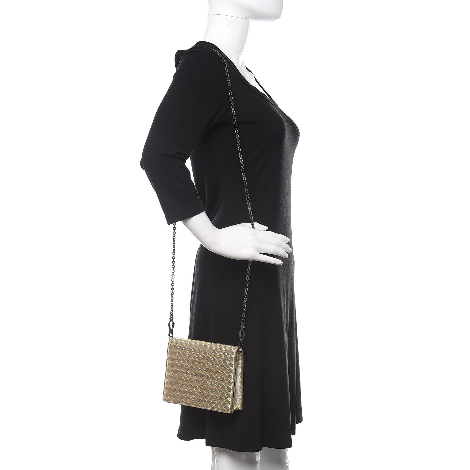 Bottega Veneta Metallic Intrecciato Grosgrain Montebello Crossbody Gold 2 of 8