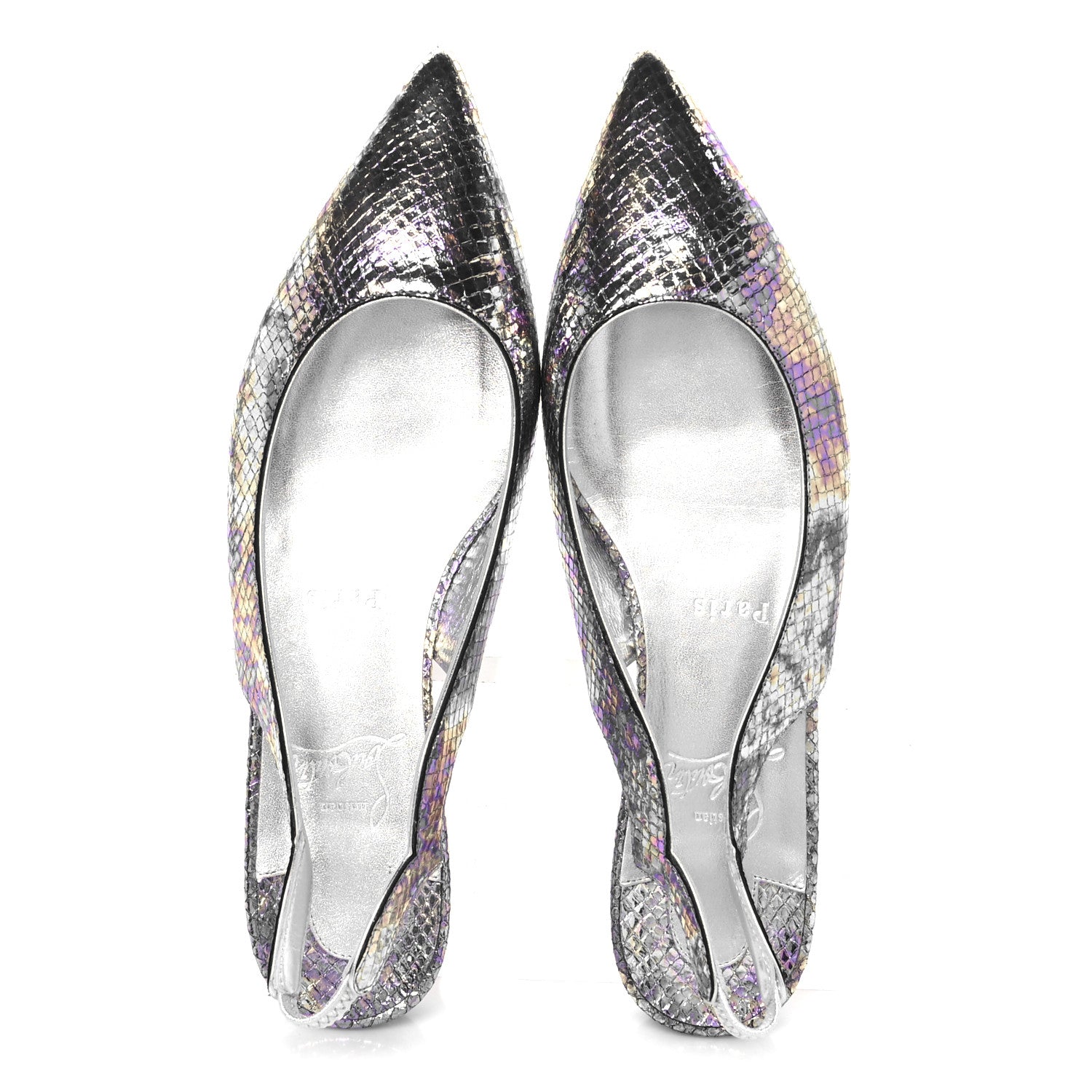 Christian Louboutin Metallic Snakeskin Embossed Hot Chickita Slingback Flats 37.5 Multicolor 2 of 9