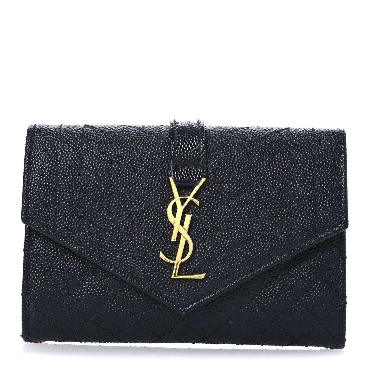 Grain De Poudre Textured Mixed Matelasse Triquilt Small Monogram Envelope Wallet Black