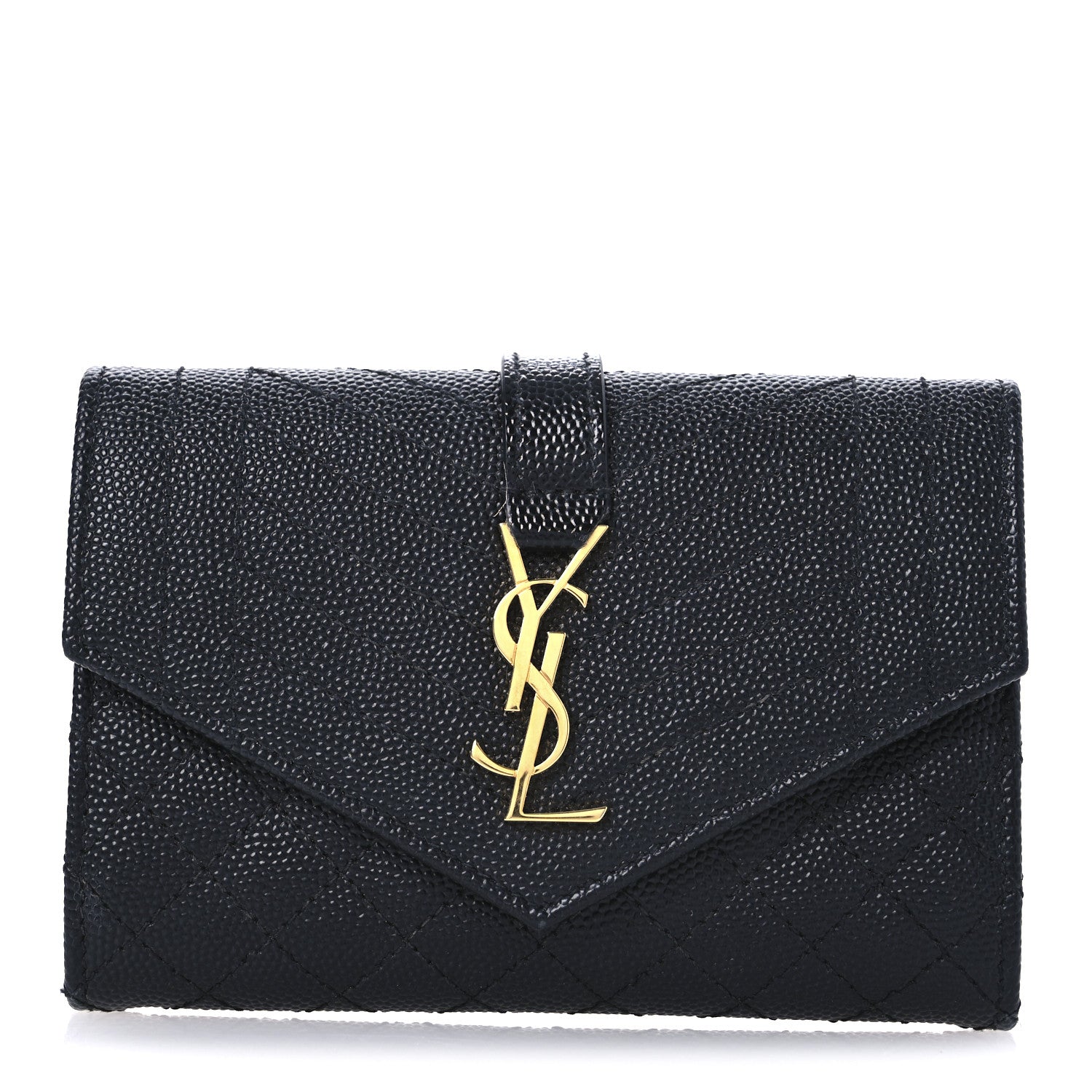 Saint Laurent Grain De Poudre Textured Mixed Matelasse Triquilt Small Monogram Envelope Wallet Black 1 of 8
