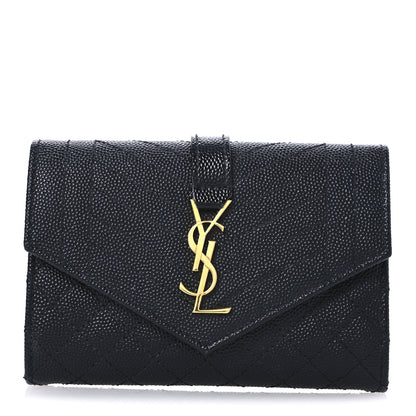 Saint Laurent Grain De Poudre Textured Mixed Matelasse Triquilt Small Monogram Envelope Wallet Black 1 of 8