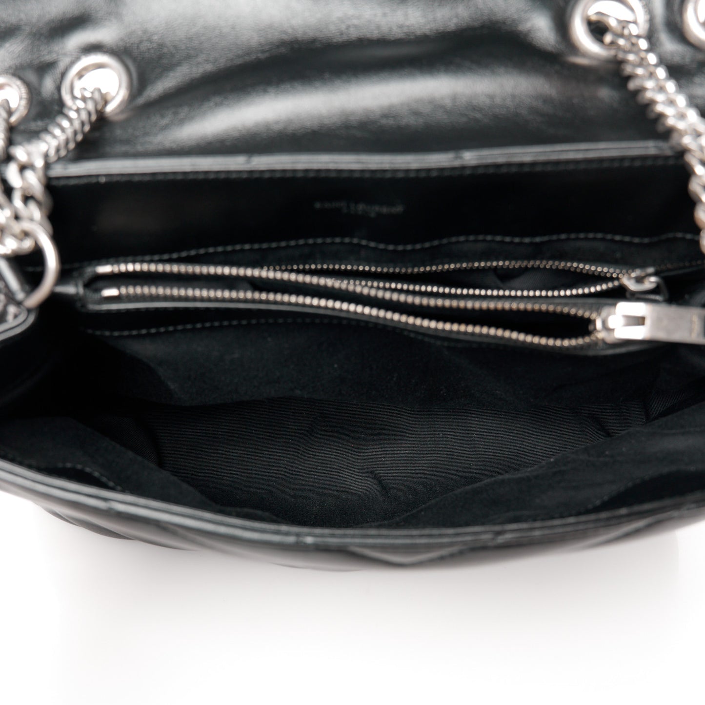 Calfskin Y Quilted Monogram Medium Loulou Chain Satchel Black