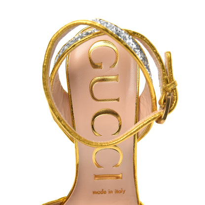 Gucci Glitter Soko Bee Platform High Heel Sandals 35 Argento Oro Vecchio 6 of 10