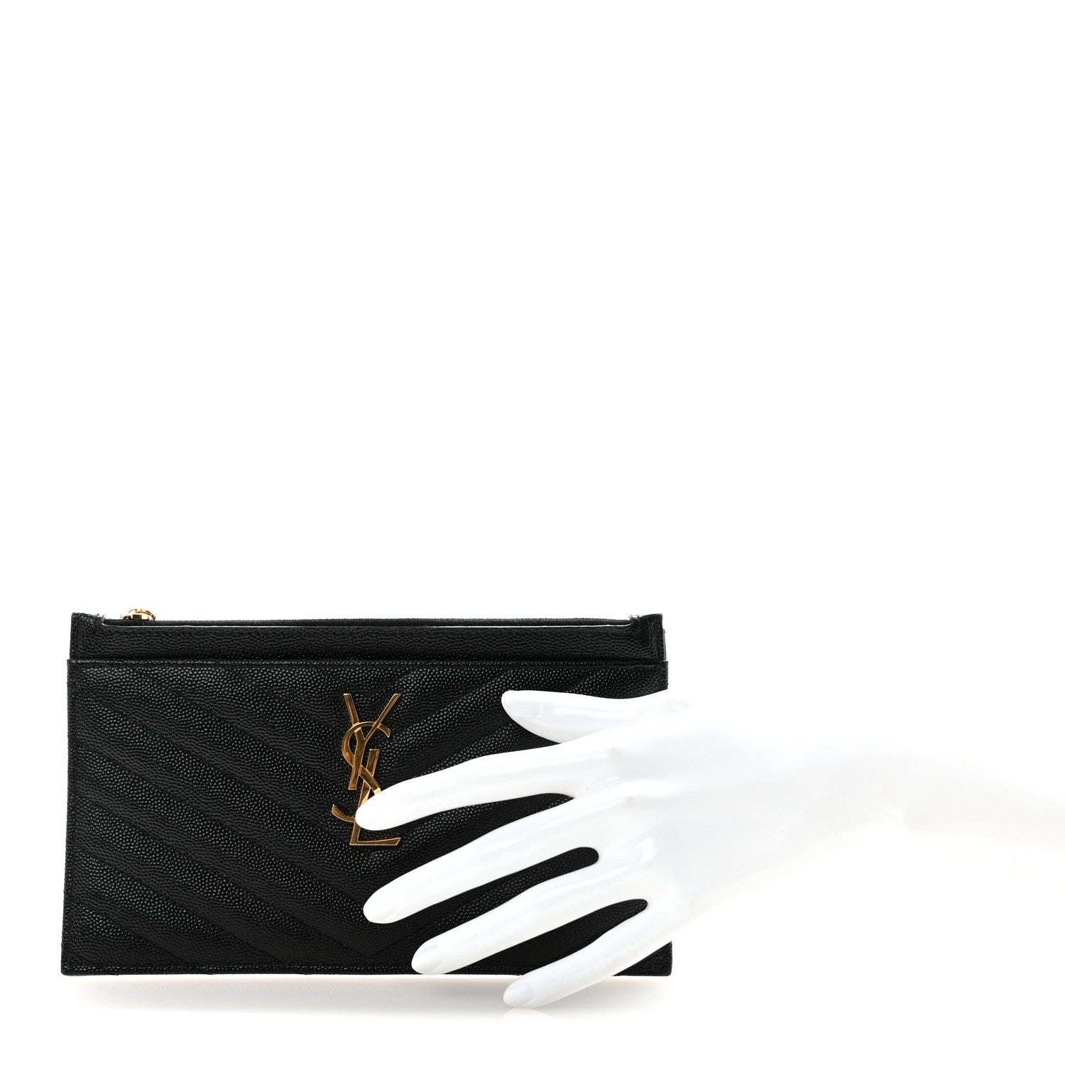 Saint Laurent Grain De Poudre Chevron Monogram Bill Pouch Black 2 of 6