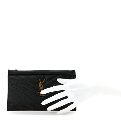 Saint Laurent Grain De Poudre Chevron Monogram Bill Pouch Black 2 of 6