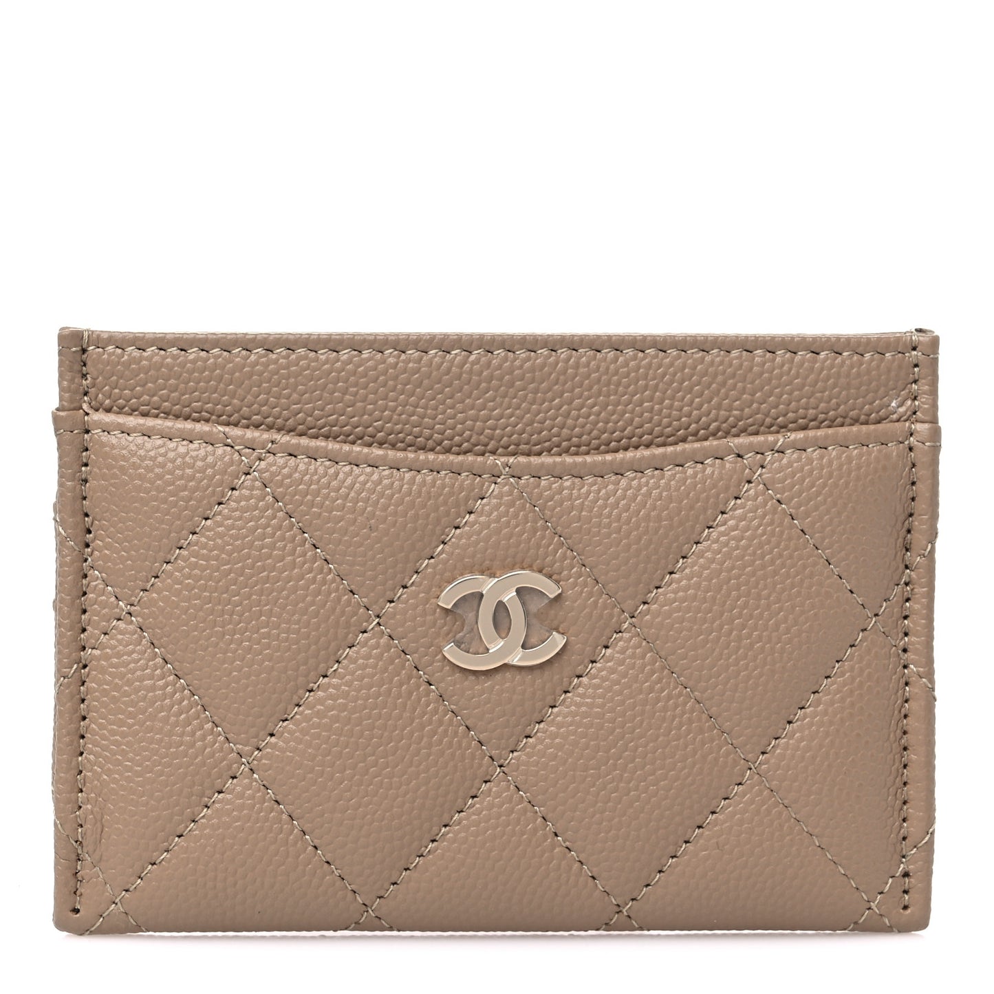Caviar Quilted Card Holder Dark Beige