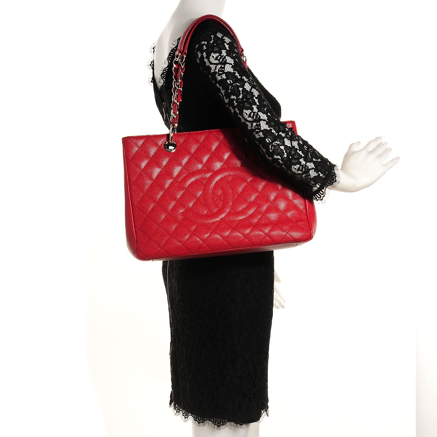 Chanel Caviar Quilted Grand Shopping Tote GST Red 2 of 7