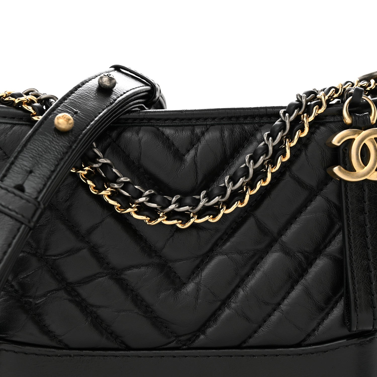Chanel Aged Calfskin Chevron Quilted Small Gabrielle Hobo Black 8 of 11