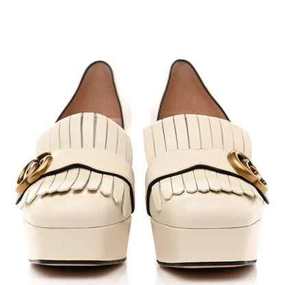 Gucci Malaga Kid GG Marmont Fringe Platform Loafer Pumps 38 Mystic White 2 of 8