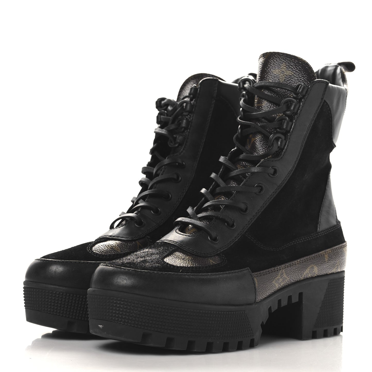 Suede Calfskin Monogram Laureate Platform Desert Boots 40 Black