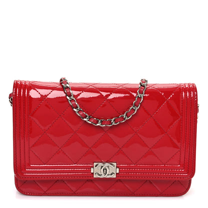 Chanel Patent Calfskin Quilted Boy Wallet On Chain WOC Red 1 of 15