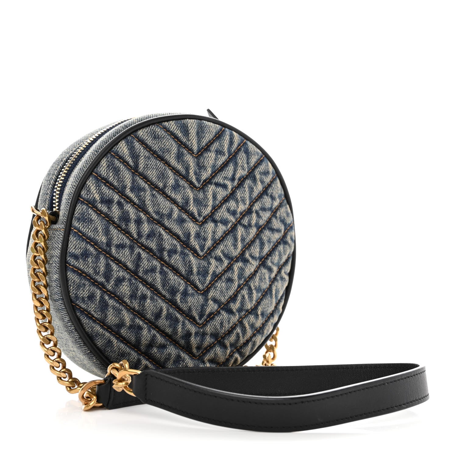 Saint Laurent Denim Quilted Monogram Round Crossbody Bag Rodeo Blue 3 of 13